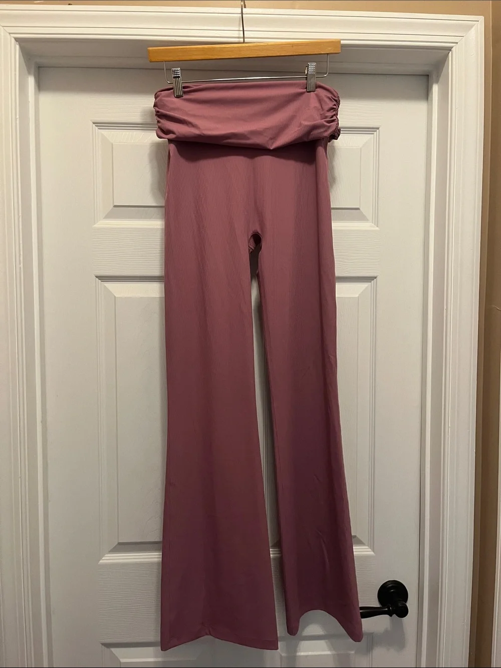 NWT victoria’s Secret rib Fold-Over Waist Wide-Leg Pants - Mauve Pink M